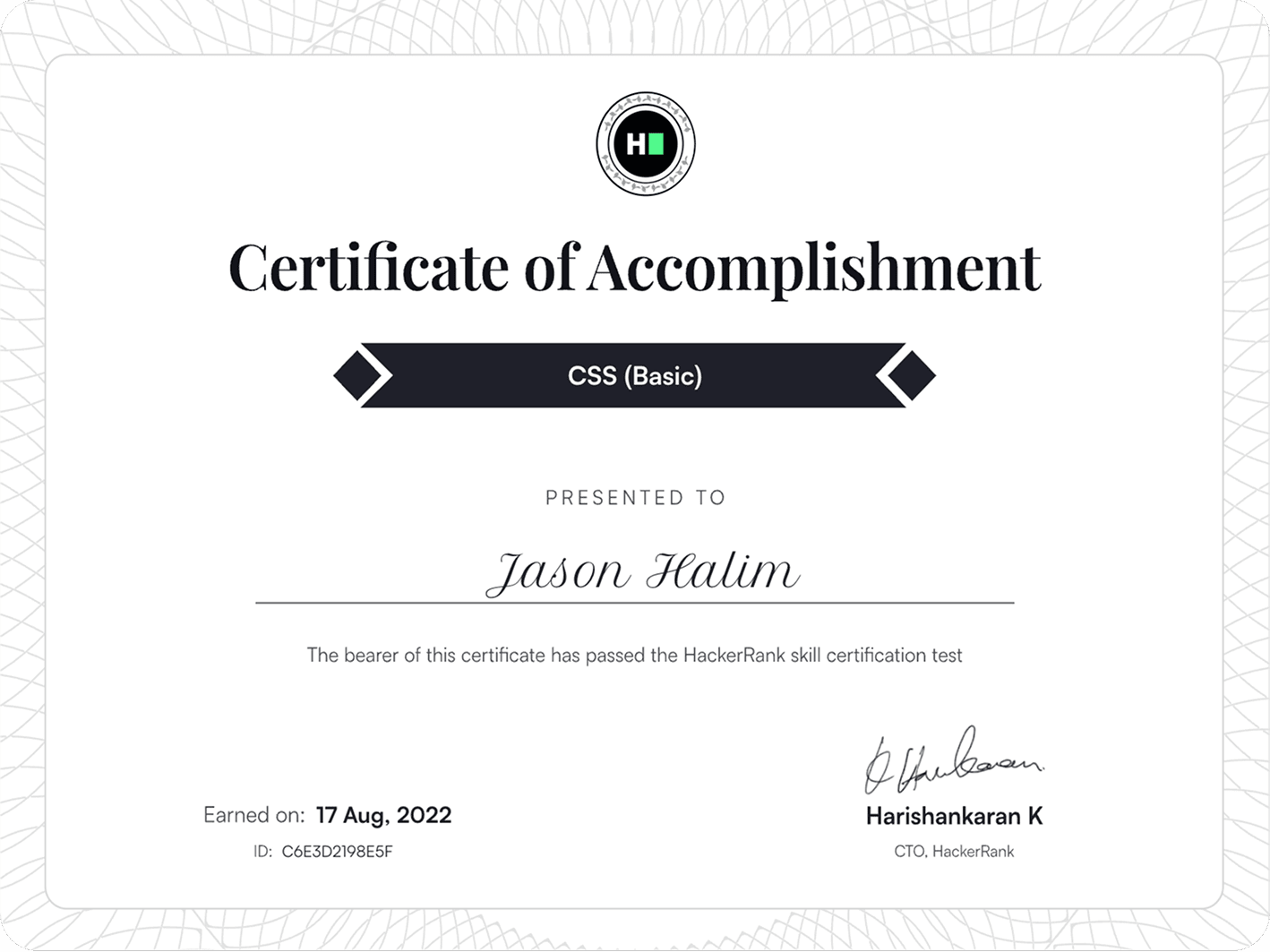 HackerRank certificate